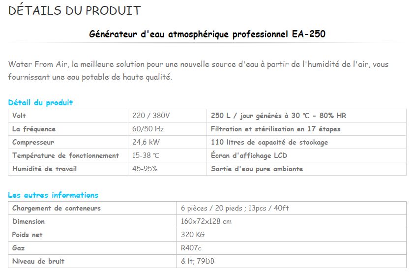 EA-250 - Fontaine à eau atmosphérique - Accair Water - Capacité de stockage 110L - Générateur d'eau atmosphérique 250L/jour_1