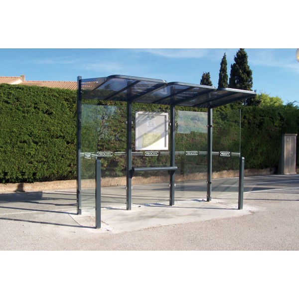 Abri bus convivial 3000 - structure aluminium - banquette et banc assis-debout - 300 cm_0