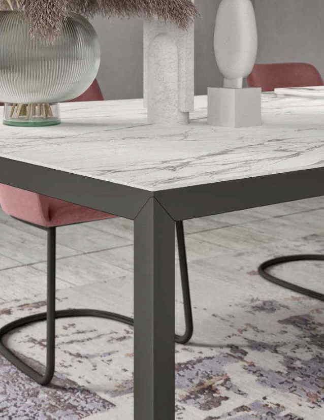 Table de réunion X6 - Plateau grès façon marbre et structure en acier - Design élégant et raffiné_1