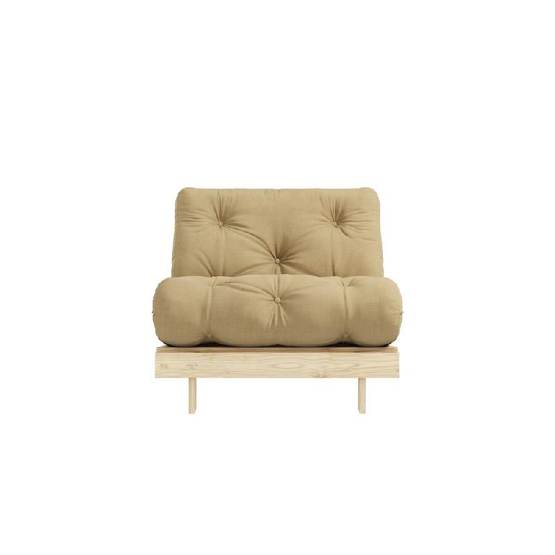 Fauteuil convertible futon ROOTS - pin naturel - coloris beige blé - couchage 90 x 200 cm - design japonais et scandinave_1
