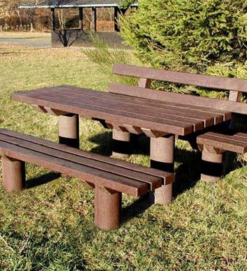 Table publique rustique en plastique recyclé - Longueur 200 cm - Gamme forestière TAUNUS - ADS EQUIPEMENTS EURL - Pieds monobloc et sans écharde_1