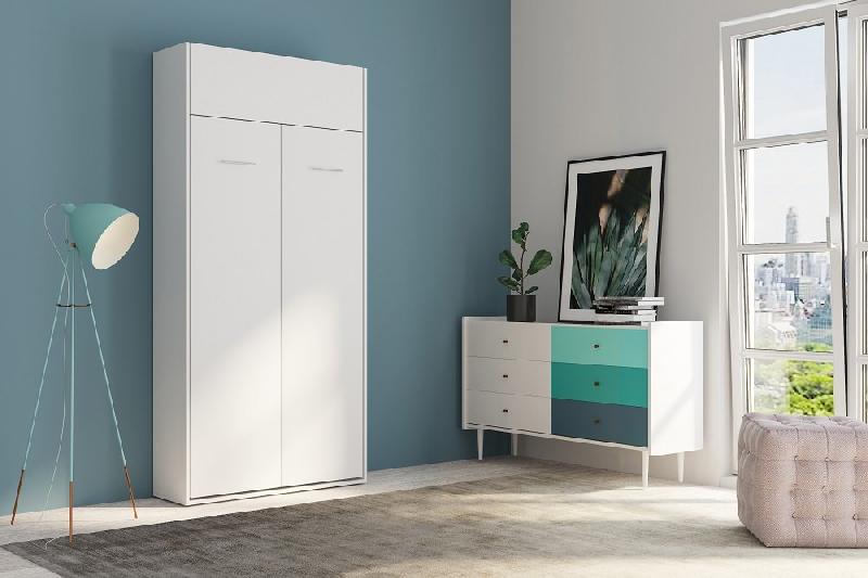 Armoire lit escamotable Dynamo blanc mat - ouverture assistée - couchage 90x200 cm - ultra plate_1