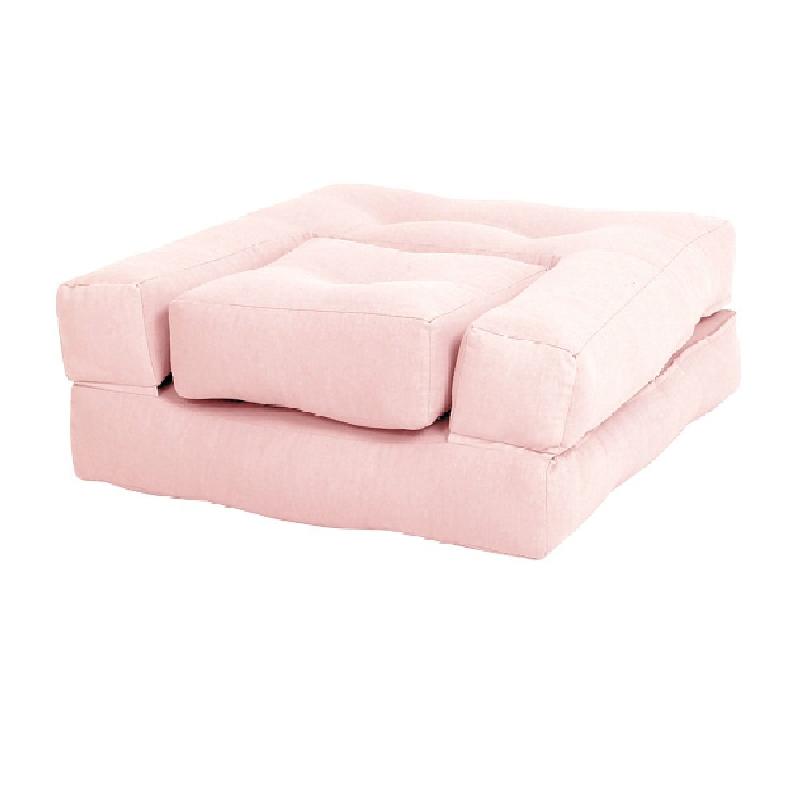 Fauteuil futon convertible Mini Cube - Couleur rose - Chaise, lit et pouf avec matelas haute qualité_1