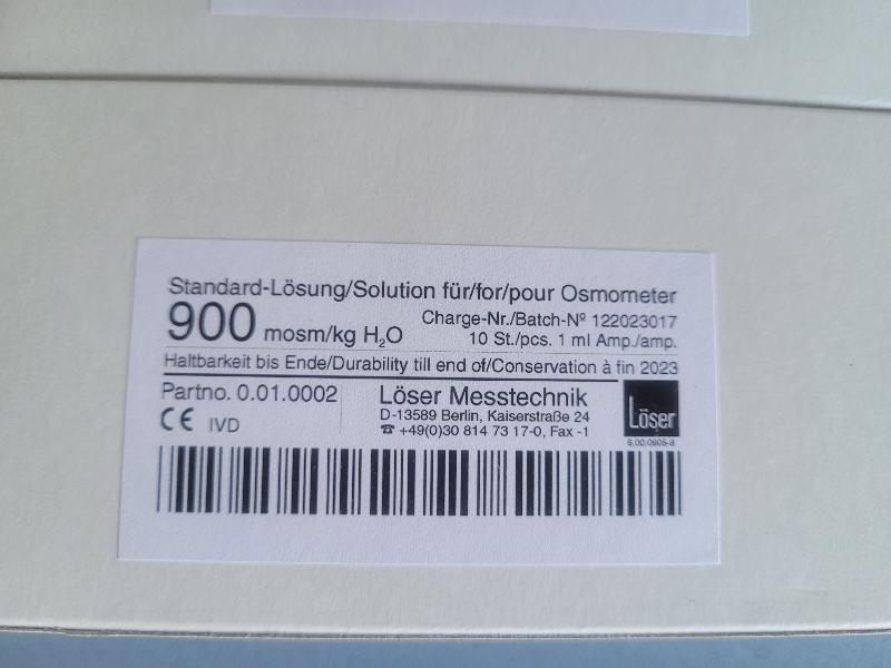 Lot de 5 solutions étalons pour osmomètres Loeser, 10 ml, 1 ml x 10, 900 mosm/kg_1
