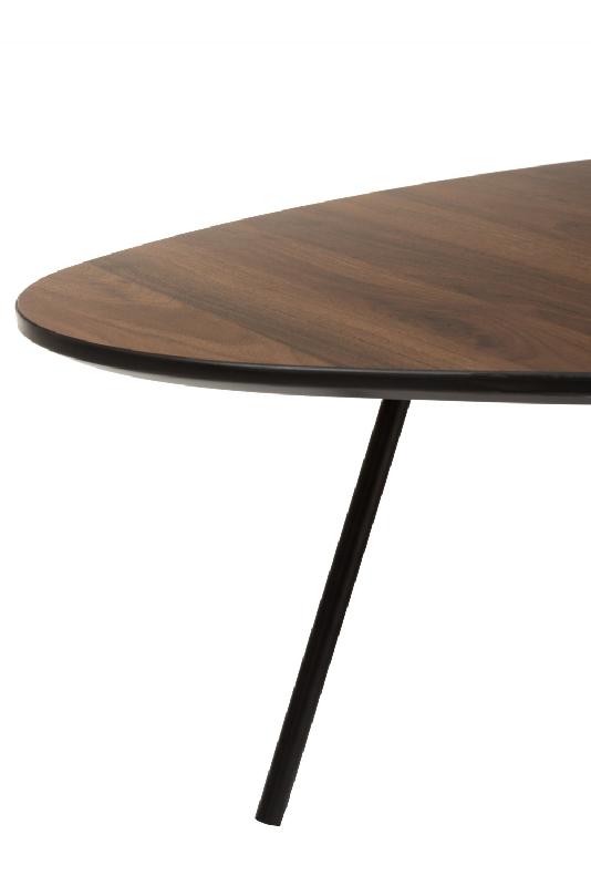 Table basse vintage KENU - bois hévéa brun, métal noir - design épuré et dimensions L112 x H31 x P89 cm_1