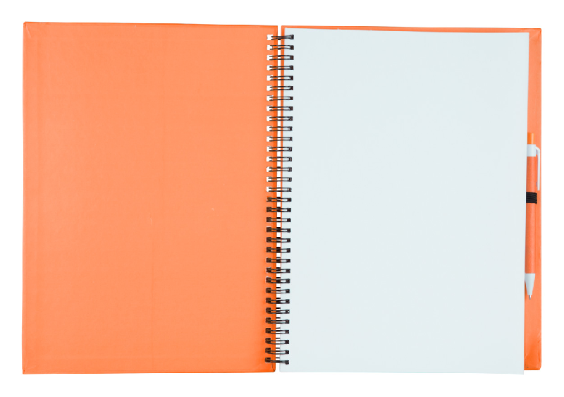 Bloc-notes - 80 pages non lignées en papier recyclé avec stylo assorti - A4 - Encre bleue - Couleur orange_1