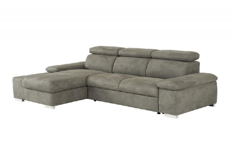 Canapé d'angle convertible gauche avec coffre de rangement - Panama tissu façon nubuck gris - couchage 140x200 cm_1