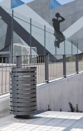 Corbeille publique Portalo 65 L - Acier galvanisé, Résistant aux intempéries, Couvercle à charnière, Avec serrure de fermeture - Coloris gris martelé_1