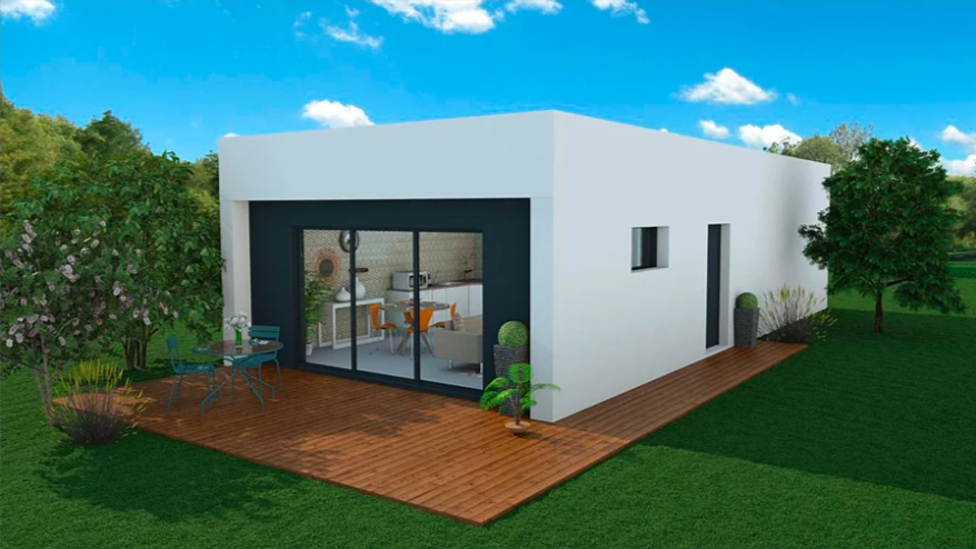 Maison à ossature en bois plain-pied wood 3 / surface habitable 63 m² / surface brute 77 m² / 3 pièces / toit plat_2