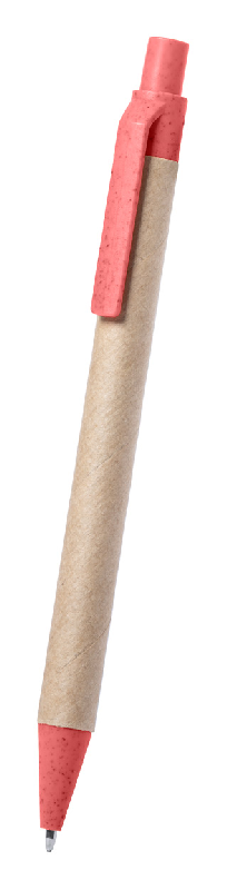 Stylo bille en papier recyclé avec attributs en plastique écologique - Couleur rouge - Encre bleue_1