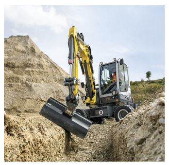 Pelle compacte sur pneus 6T - EW65 - Profondeur de fouille 3895 mm - Gros travaux routiers et aménagements de plateformes - Disponible en location_1