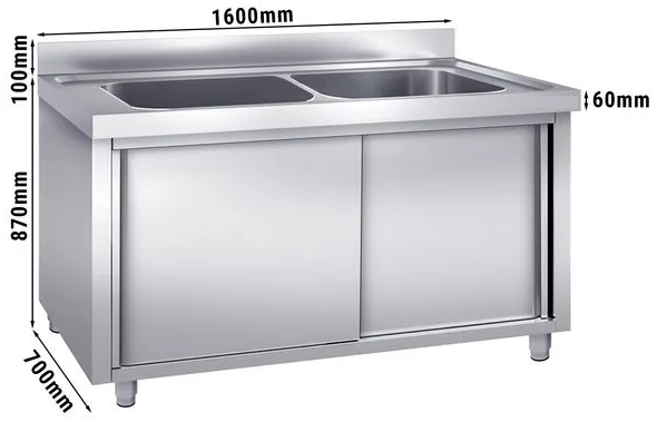 Plonge batterie 160x70cm sur meuble 2 cuves_1