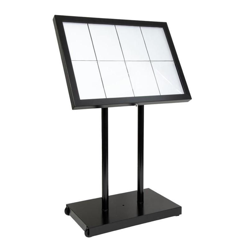 Porte-menu à LED blanches en acier noir 8xA4 avec poteau et socle | Securit - CX074_1