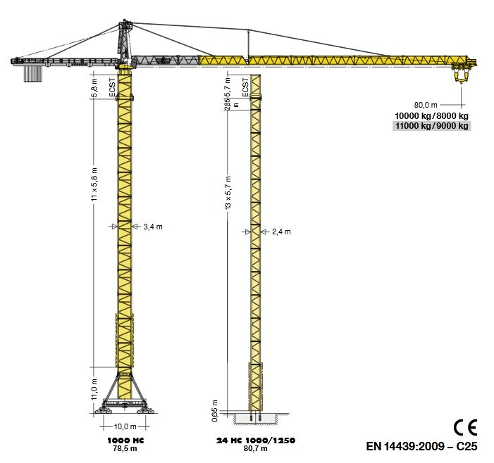1000 ec-h 50 litronic high-top grue à tour - liebherr - hauteur max. Sous crochet 85,50 m - capacité de levage max. 50 000 kg_1