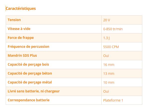 Perforateur & burineur - Feider FMPN20V - sans fil 20V - force de frappe 1.3J - 5500 CPM_1