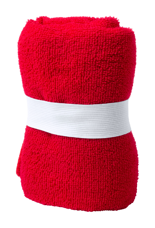 Serviette en microfibre 160 g/m² - rouge - 55 g avec passant en caoutchouc_1