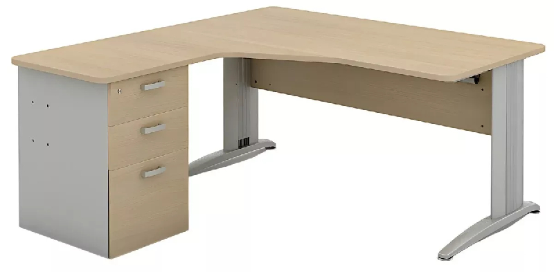 Bureau d'angle compact angle arrondis - caisson hauteur bureau et passe-câbles So Enix_1
