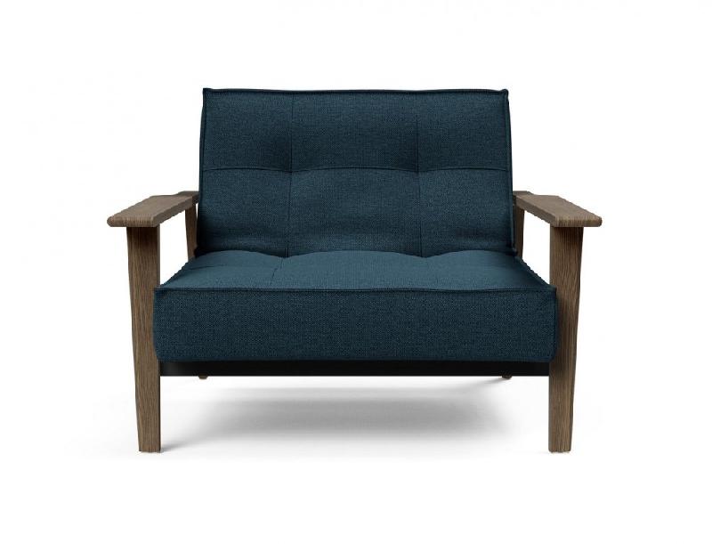 Fauteuil design convertible lit Splitback Frej - Argus Navy Blue - Innovation Living - Accoudoirs Chêne Fumé - 90x115 cm_1