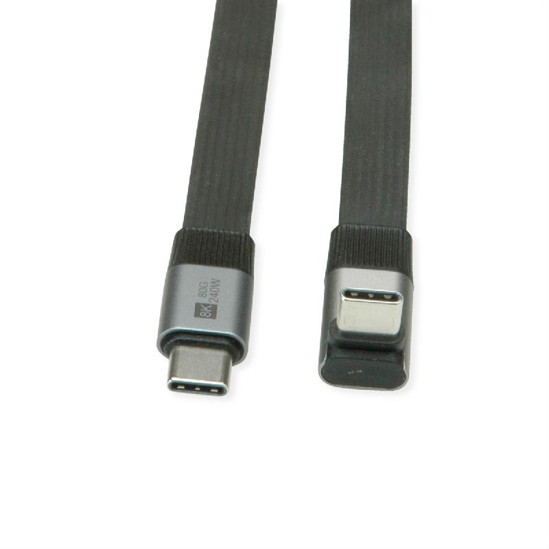 ROLINE Câble USB4 2.0 plat, C–C, M/M, un côté coudé à 270°, 8K UHD-2, 80Gbit/s, 240W, noir, 0,8 m_1
