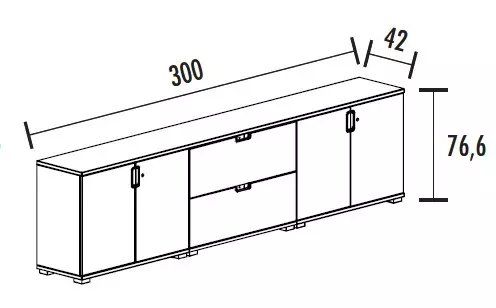 Arm. 4 portes - 2 étag. - 2 tiroirs doss. Sus. (L : 300 cm x P : 42 cm x H : 76,60 cm) So Laroya_1