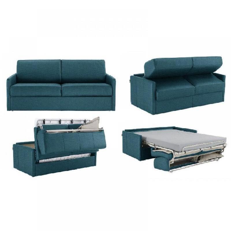 Canapé lit express Sun Elite en velours bleu Turquoise - Sommier à lattes 140 cm - Matelas mémoire de forme 16 cm_1