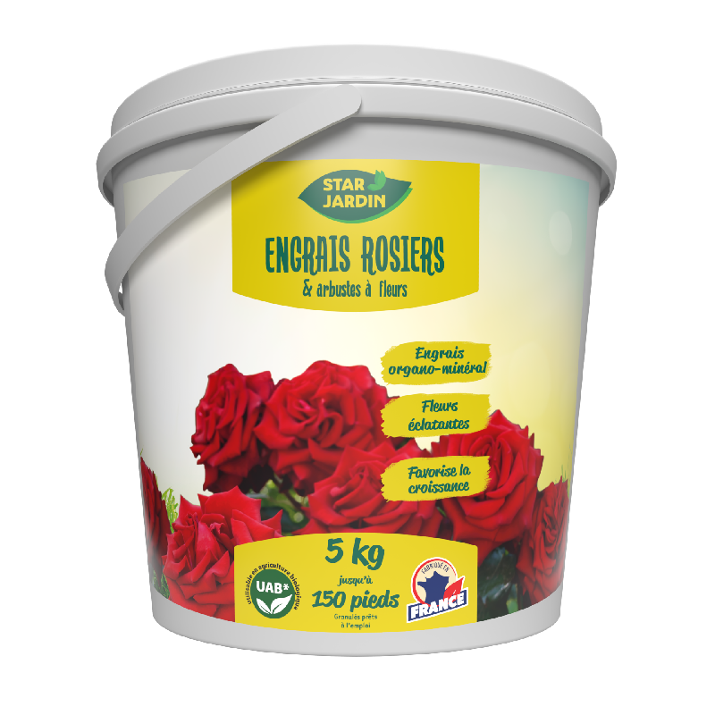 Engrais rosier UAB - 5 kg, Seau - Organo-minéral NPK 5-4-12SK + 2MgO, action longue durée_1