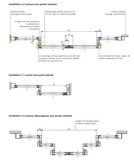 Porte coulissante cadre fin - PSA - Gilgen - 1 à 4 vantaux télescopiques - Verrouillage intégré_1
