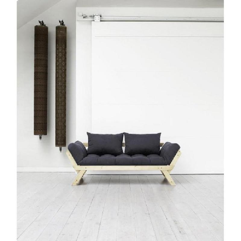 Banquette méridienne futon BEBOP - Pin naturel - Coloris gris foncé - Couchage 75x200 cm - Convertible et design_1