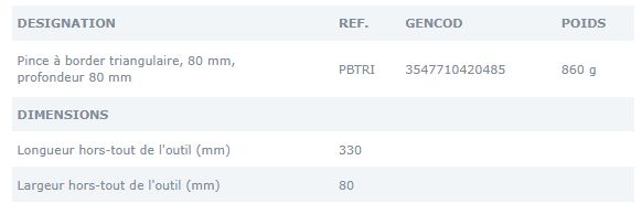Pince à border triangulaire - Jouanel Industrie - Réf. PBTRI - 80 mm de profondeur - Poids : 860 g_1