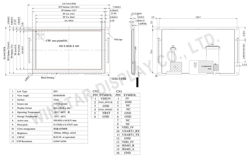 Affichage intelligent modbus rs485 - winstar - tft résolution d’écran: 800×480 points_1
