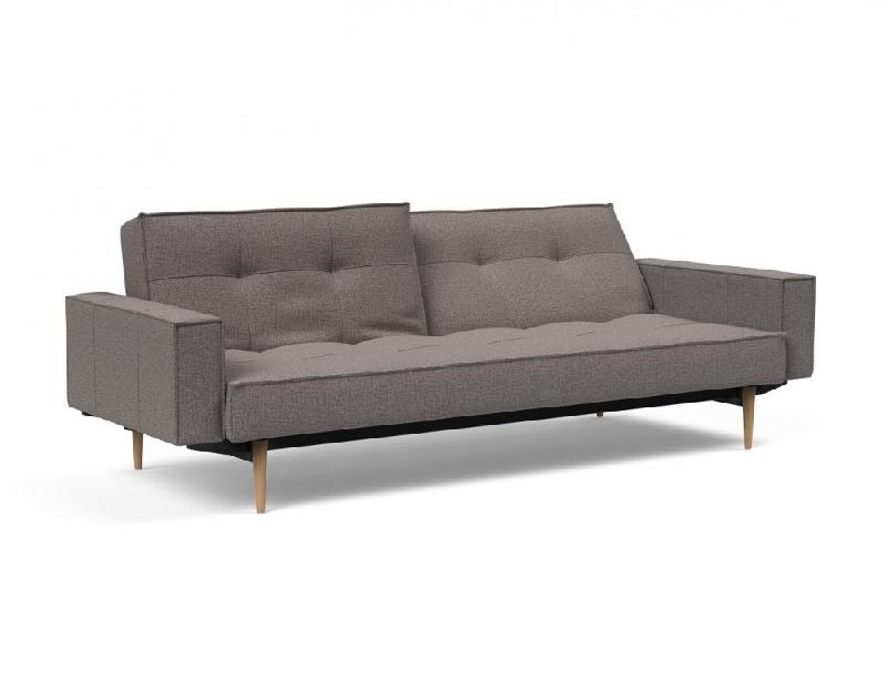 Canapé convertible Splitback Styletto avec accoudoirs - pieds fuseau chêne naturel - tissu Mixed Dance Grey - couchage 115x210 cm_1