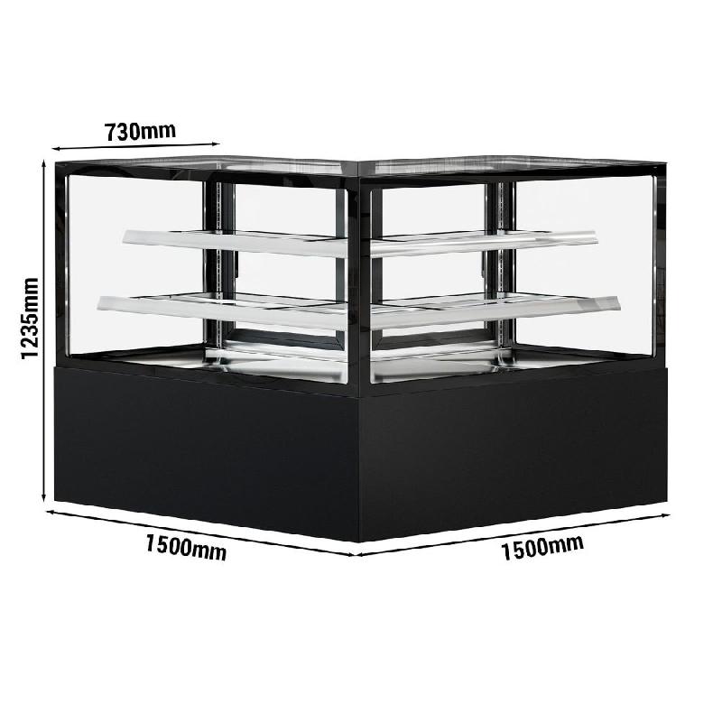 Vitrine réfrigérée d'angle pour pâtisserie MADRID - 1500 mm - 2 étagères - Noir_1