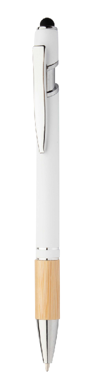 Stylo à bille stylet - aluminium, embase bambou, finition caoutchoutée - gravure laser miroir - encre bleue_1