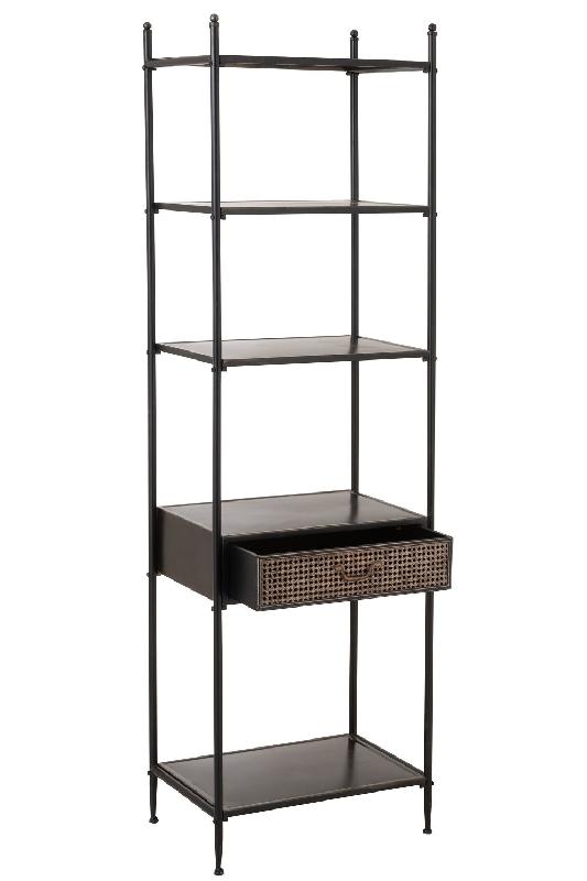 Étagère AKIBE - 1 tiroir, 4 tablettes en métal noir - Design et pratique_1