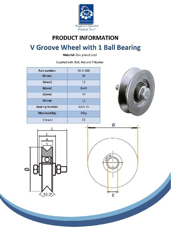 Roue à rainure en V de 50 mm avec 1 roulement à billes_1