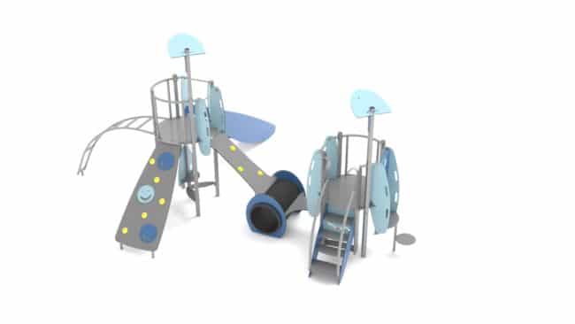 Structure multi-activités métallique Stellar Les Canaries - LD1EK0131 - Ludoparc - 2 tours en inox avec planchers HPL_1