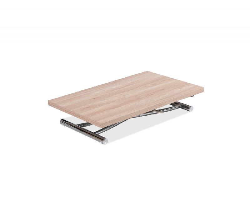 Table basse relevable extensible Trendy en mélaminé chêne clair - Pied chromé - Dimensions 110 x 70/140 cm_1
