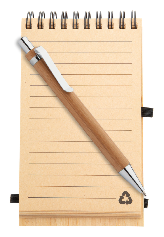 Carnet de notes à spirales en bambou - 80 feuilles lignées et stylo en bambou - Encre bleue_1