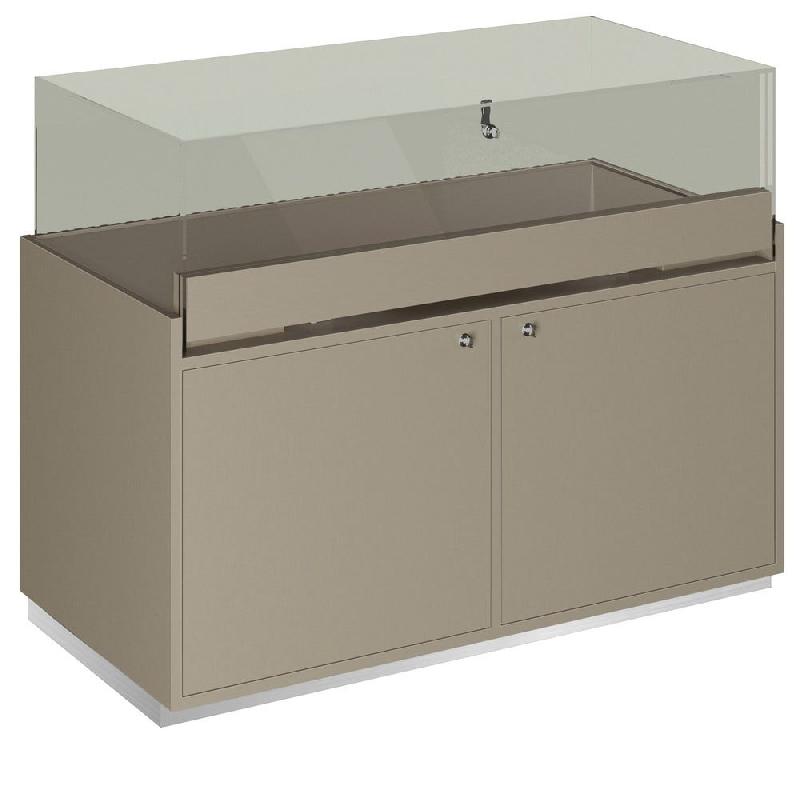 Comptoir T01 vitrine 4 Faces et MDF naturel+taupe - 120x60x93cm_1