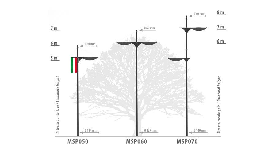 Meldans Sail Pole - Poteau d’éclairage design en acier inoxydable - GMR Enlights - Compatible avec luminaire MSP050, MSP060 et MSP070_1