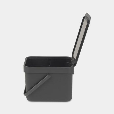 Petite poubelle à compost avec sacs compostables inclus - Volume XS de 6 Litres - Brabantia Sort & Go - Grey_1