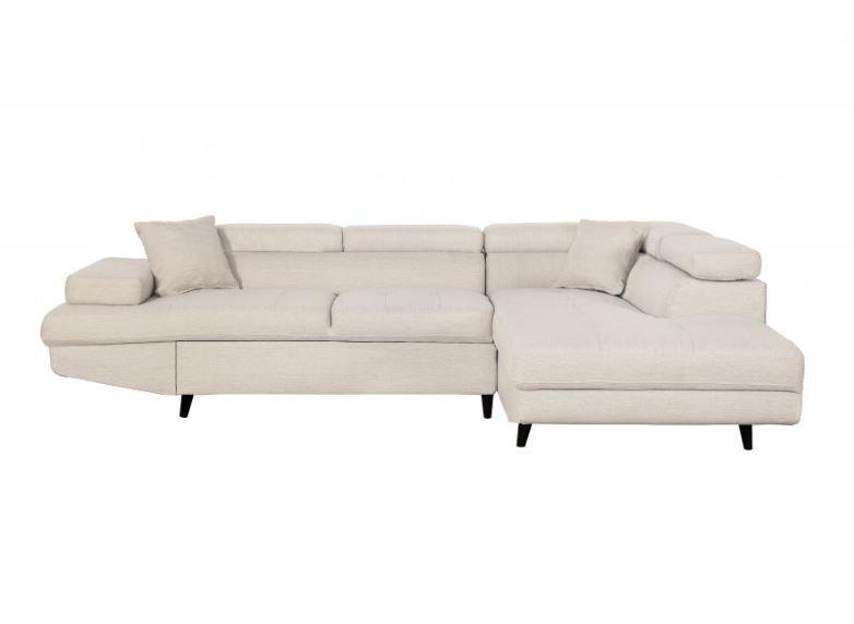 Canapé d'angle méridienne droite RINO convertible beige avec coffre de rangement et pieds laqués noirs_1