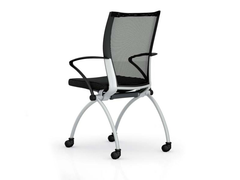 Chaise de collectivité à roulettes Siri - assise rabattable - tissu et résille - structure finition argentée_1