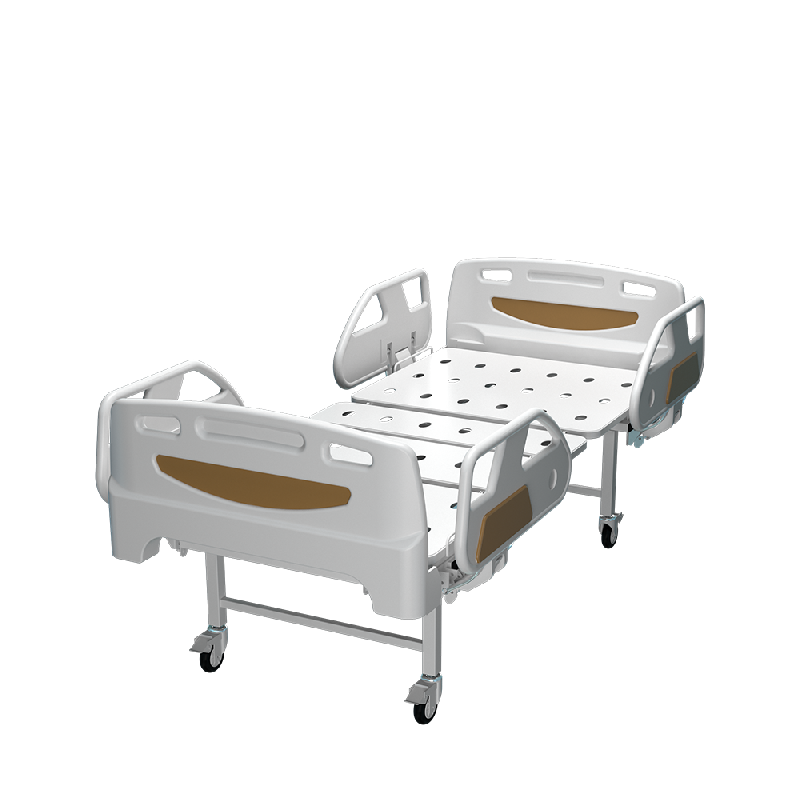 Lit hospitalier manuel à deux fonctions - modèle JFM02A avec 4 supports de poche d'urine des deux côtés, rails ABS et roulettes à verrouillage central_1