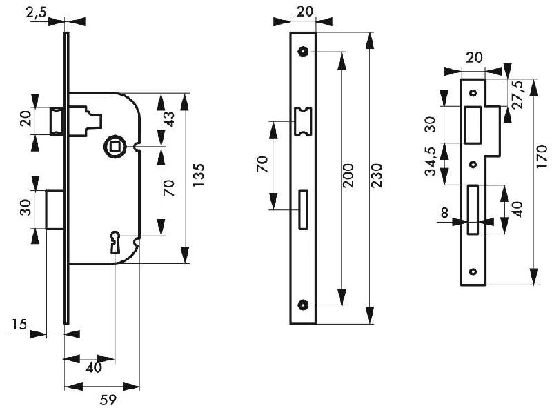 Serrure encastrable pour porte d'entrée - 3 gorges réversible V/BC - 2 clés - THIRARD - Réf. 00050193_1