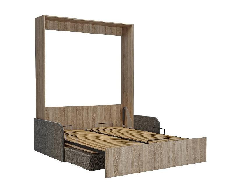 Armoire lit escamotable Dynamo Sofa - canapé accoudoirs tissu gris - couchage 160x200 - chêne_1