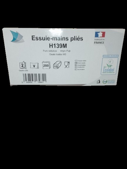 Essuie mains pliage v- 21x21cm 2plis pure ouate gaufre blanc ecolabel global hygiene (h139m)- carton de 3000 formats_1