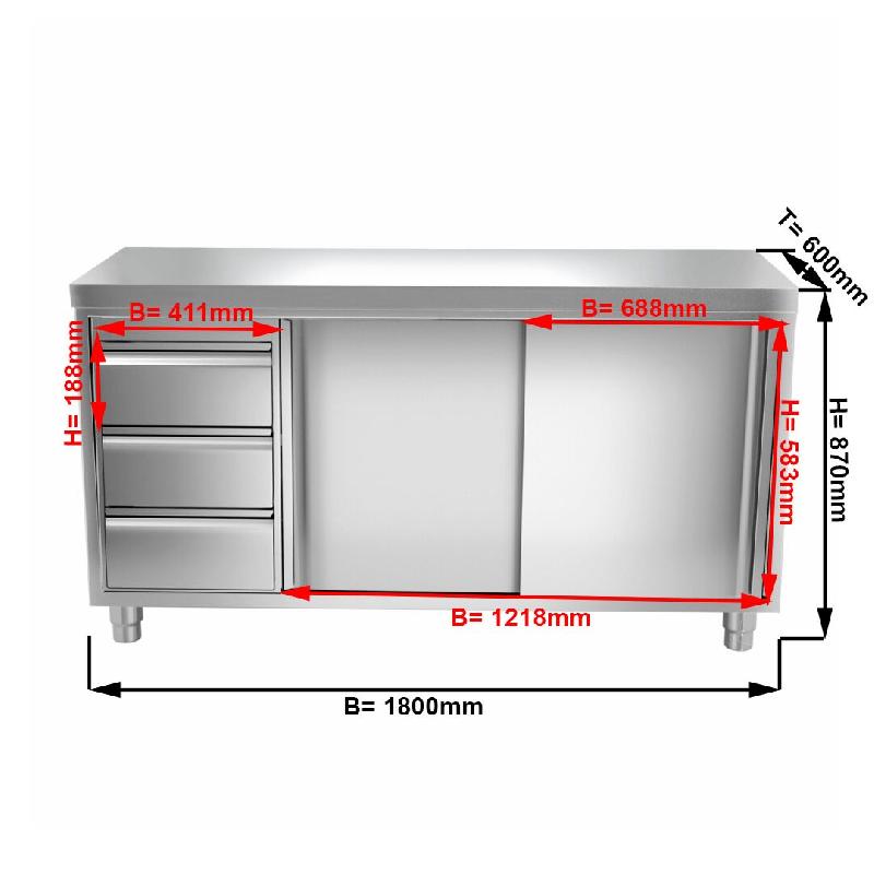 Meuble bas inox cental P 600 mm avec portes et tiroirs -_1