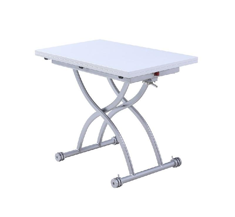 Table basse relevable extensible Hirondelle compacte laquée blanc - 100 x 57/114 cm - Design et gain de place_1