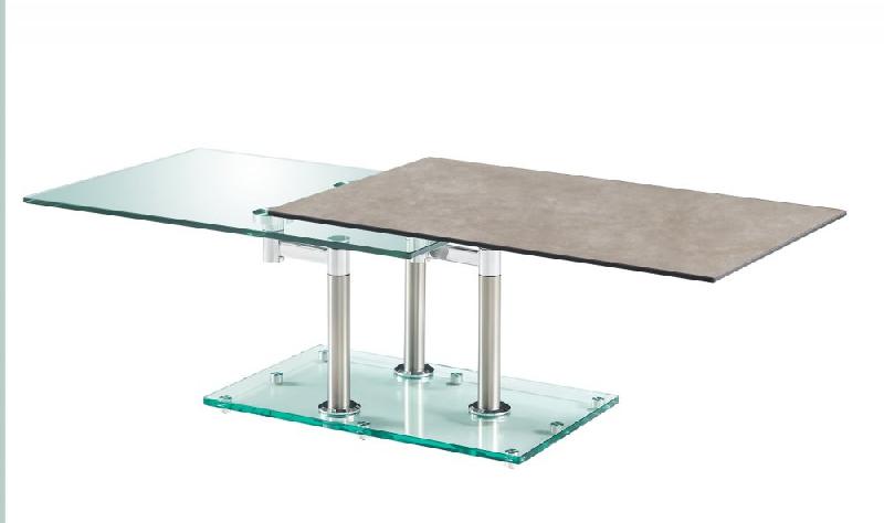 Table basse Match - 2 plateaux pivotants céramique grey et verre trempé - piétement acier chromé_1